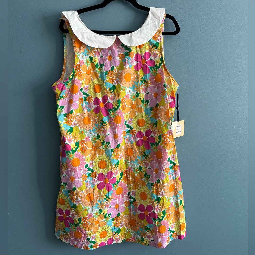Smak Parlour Plus Size 1960s Rainbow Mod Floral Sleeveless Shift Dress - 1X/16 - Picture 5 of 5